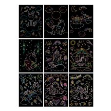 Set Papel Esgrafiado Scratch de Unicornios con 9 láminas